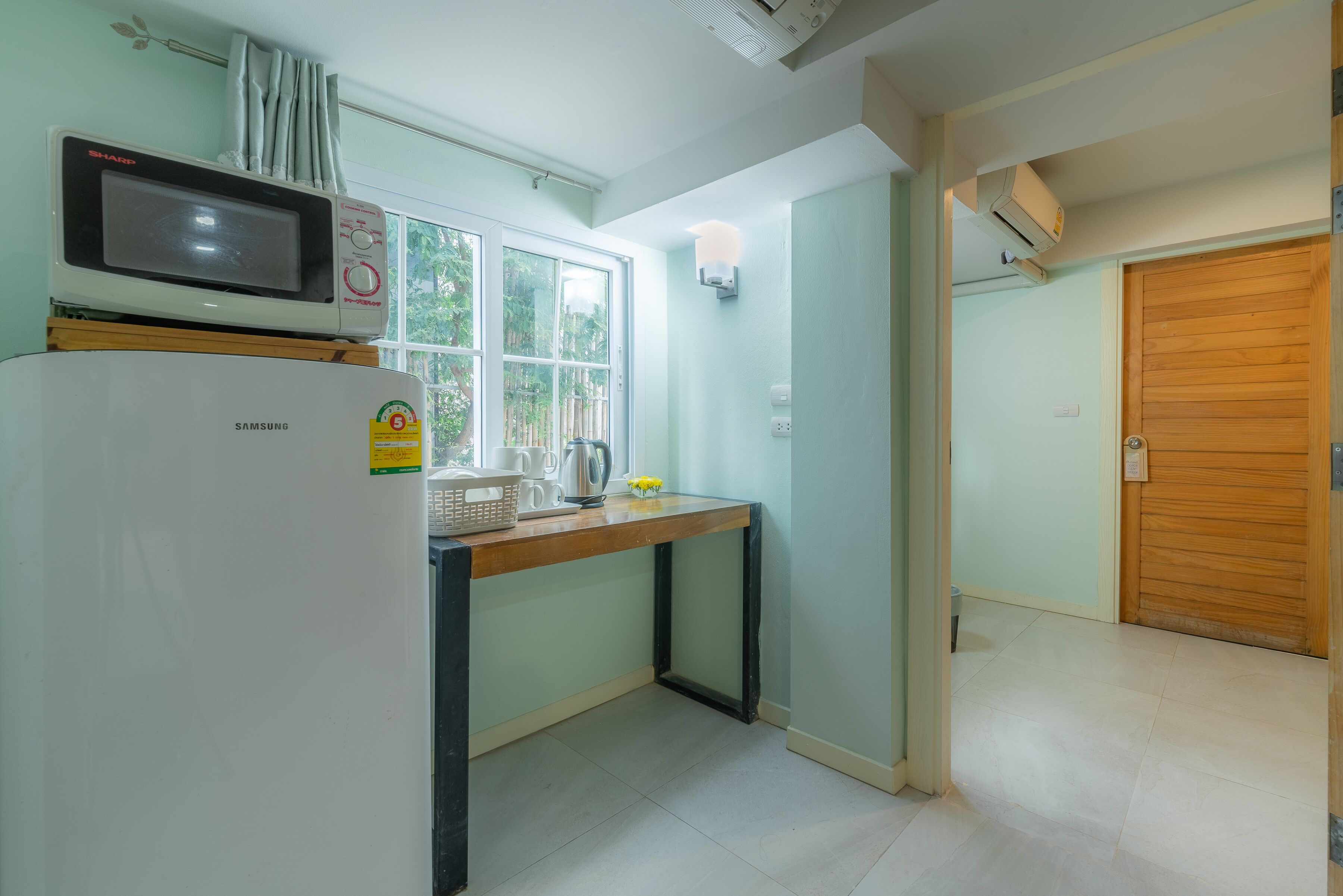 connected room | desk, laptop workspace, blackout curtains, soundproofing