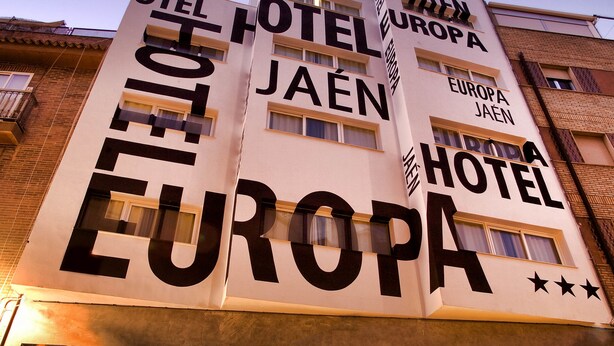 A hotel with large signage reading "HOTEL EUROPA" and "JAEN EUROPA HOTEL".