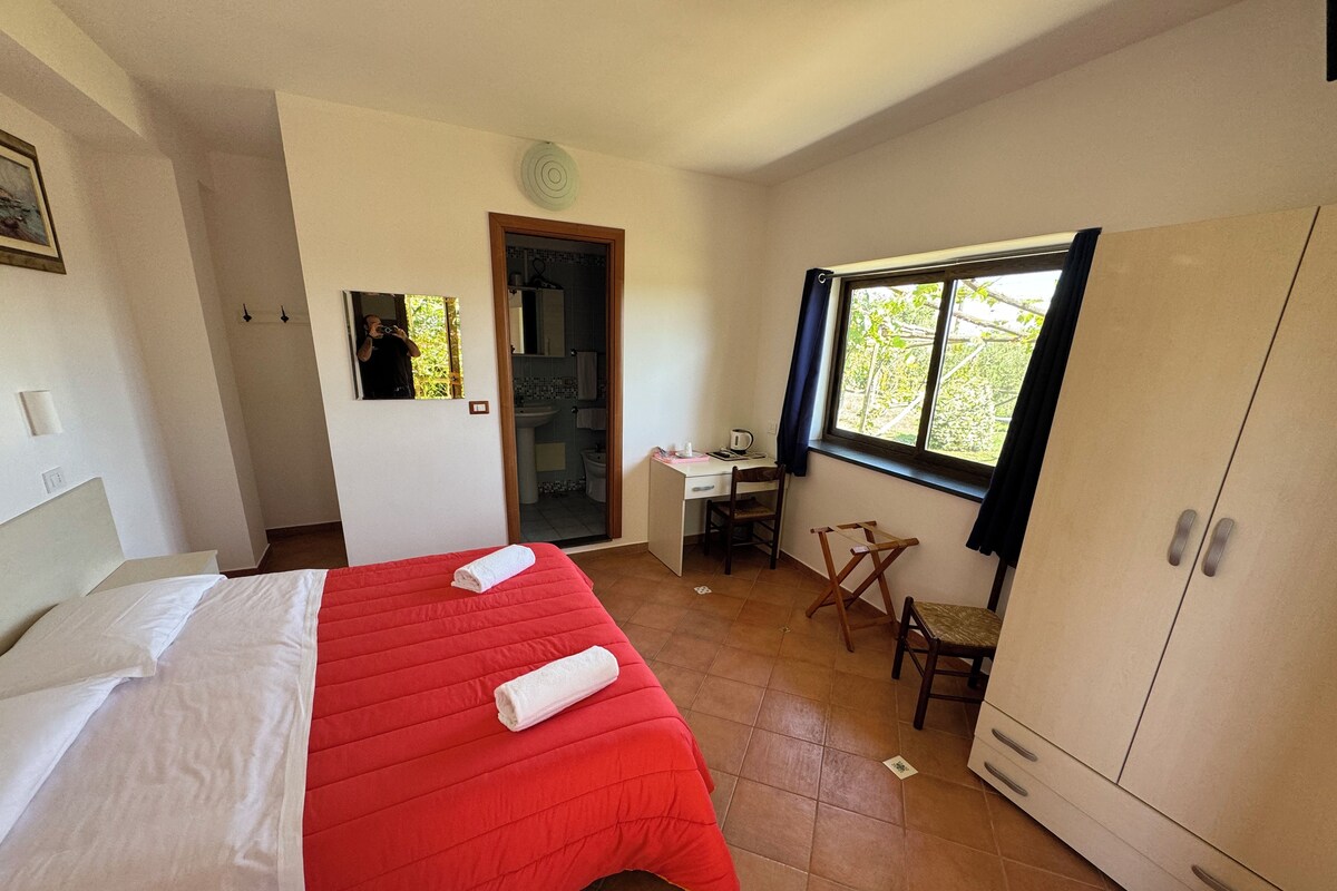 Une chambre à coucher avec un lit, un bureau, une chaise et une armoire.