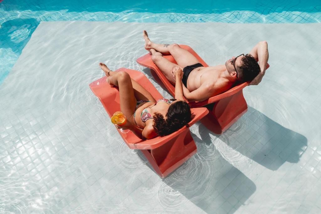 outdoor pool, pool loungers