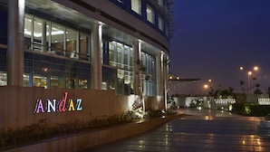 A modern building with a prominent 'ANDAZ' sign on the facade. - Andaz Delhi, by Hyatt (New Delhi)