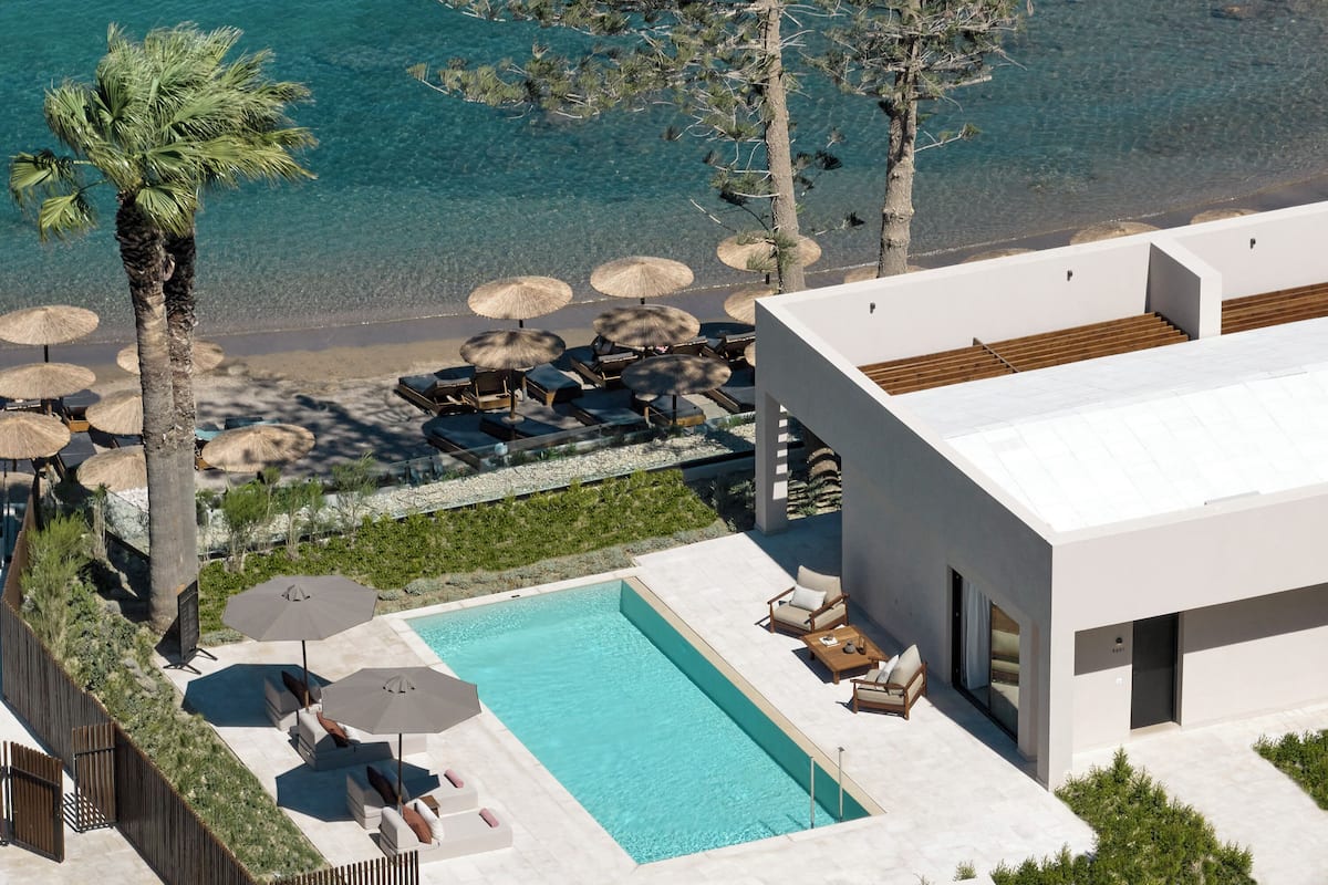 water bungalow private pool & sea view | 1 bedroom, in-room safe, desk, laptop workspace