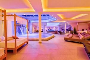 Indoor pool, outdoor pool, sun loungers