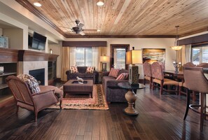 Presidential Condo, 3 Bedrooms | Living room | TV, fireplace - WorldMark Granby - Rocky Mountain Preserve (Granby)