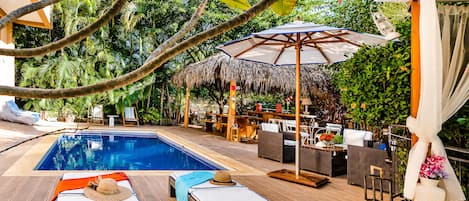 Outdoor pool, open 8:00 AM to 8:00 PM, sun loungers