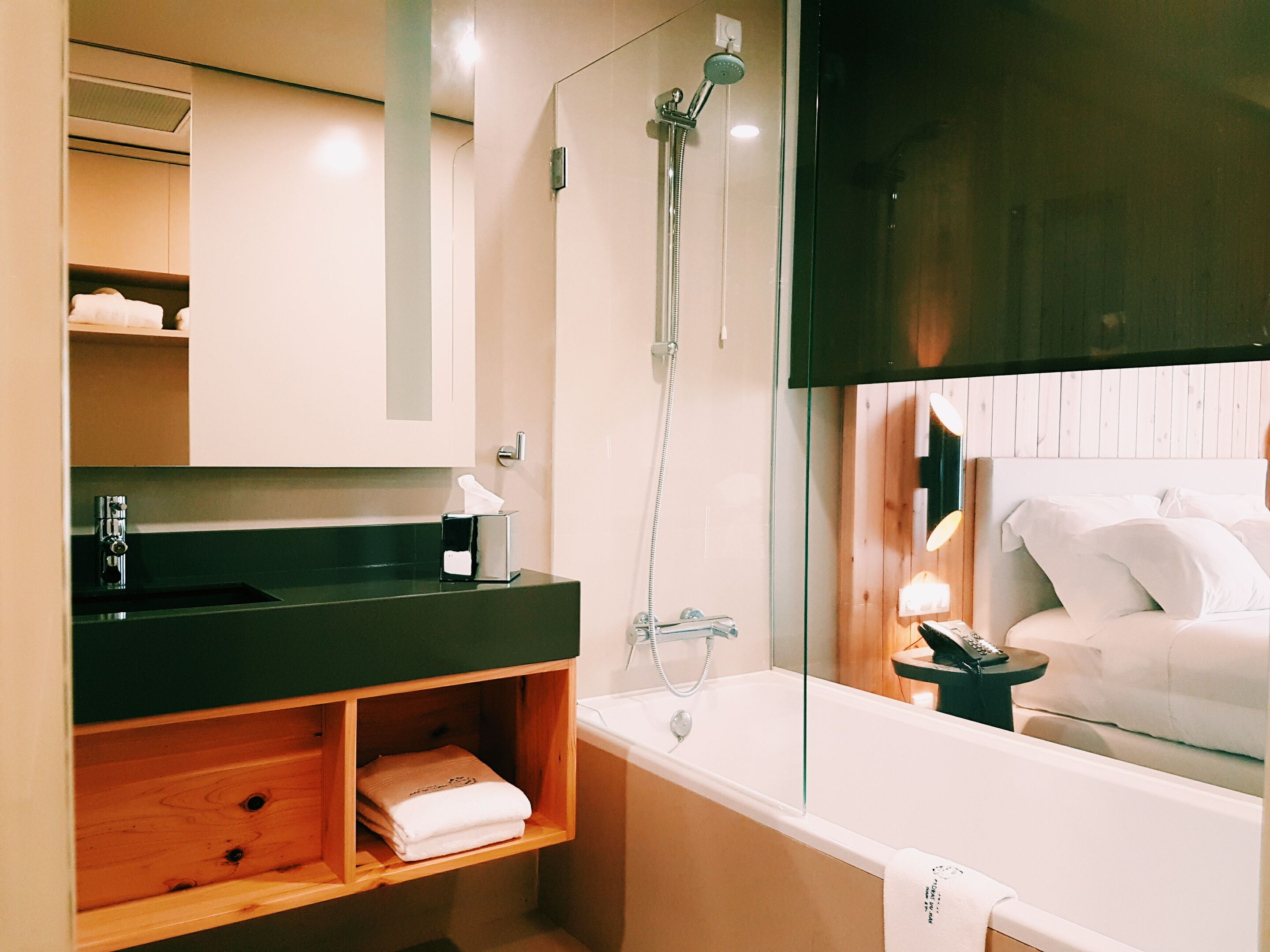 bathtub, eco-friendly toiletries, hair dryer, bathrobes