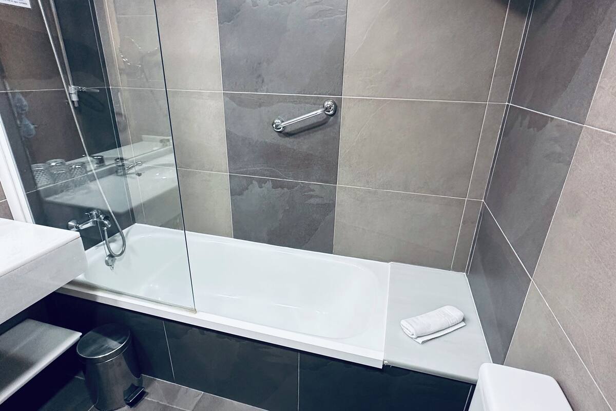 free toiletries, hair dryer, bidet, towels