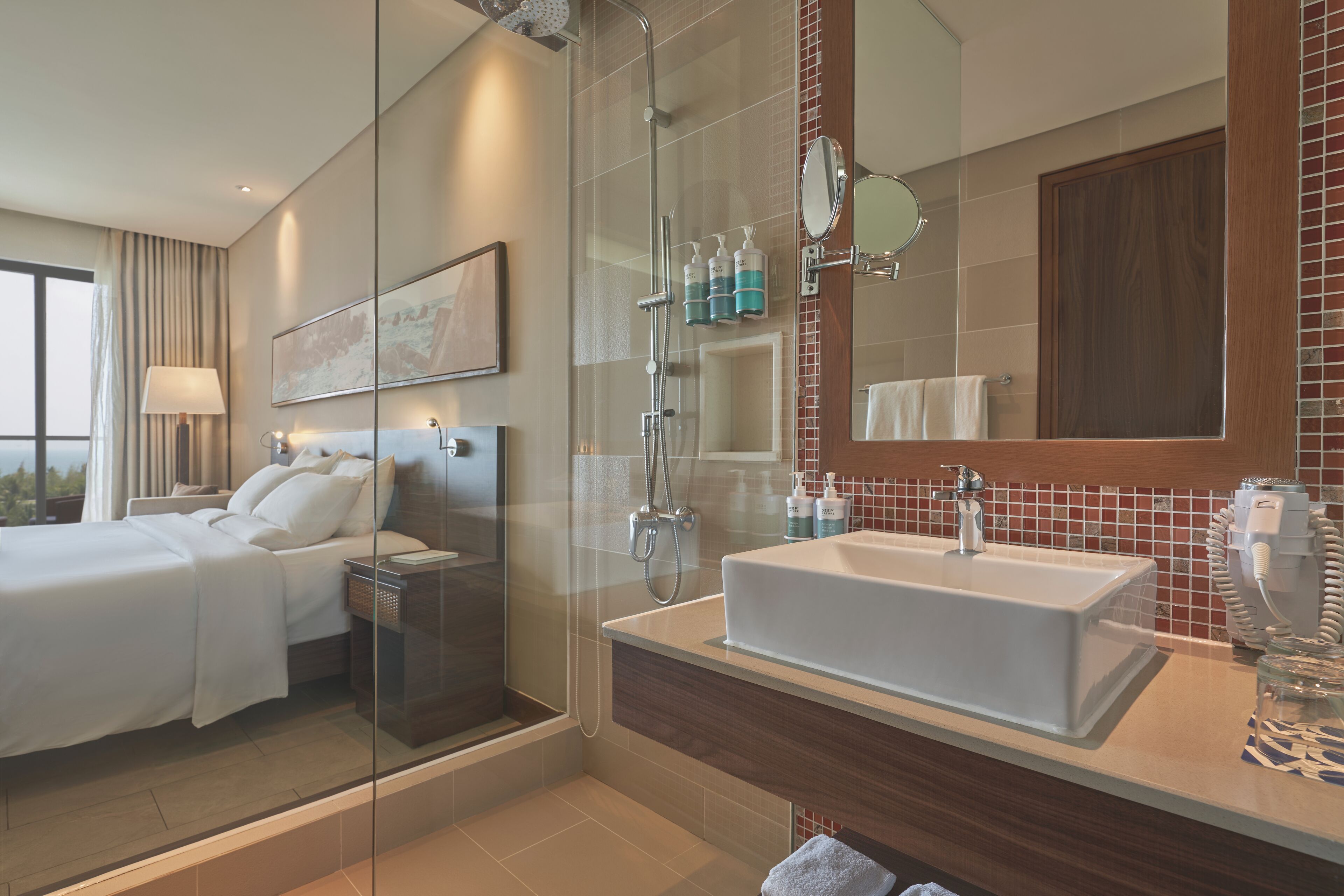 shower, rainfall showerhead, eco-friendly toiletries, hair dryer