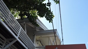 Ein Gebäude mit einem Schild, auf dem „Orange Mangrove Pension House“ steht.