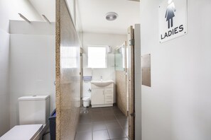 Shower, free toiletries, towels