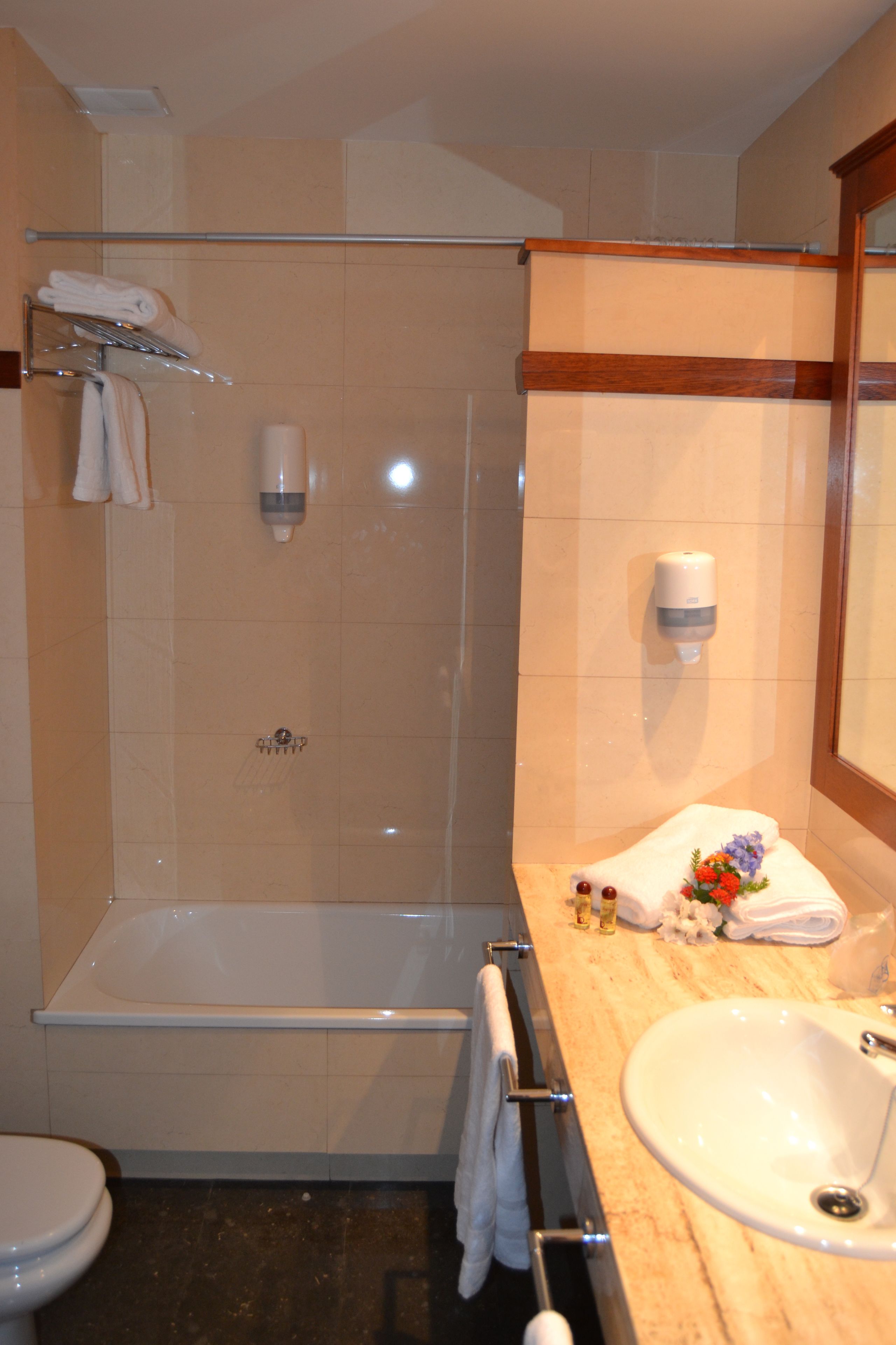 free toiletries, hair dryer, towels