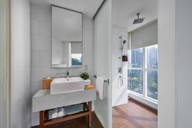 Bathroom | Shower, rainfall showerhead, free toiletries, hair dryer