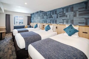 A hotel room with three beds, a city view, and a modern wall design. - HOTEL MYSTAYS Nagoya Sakae　Renewed in September 2026 – All Guest Rooms & Breakfast (NAGOYA)