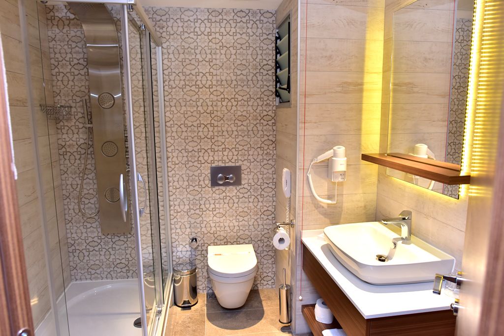 standard double or twin room | bathroom | shower, free toiletries, hair dryer, bathrobes