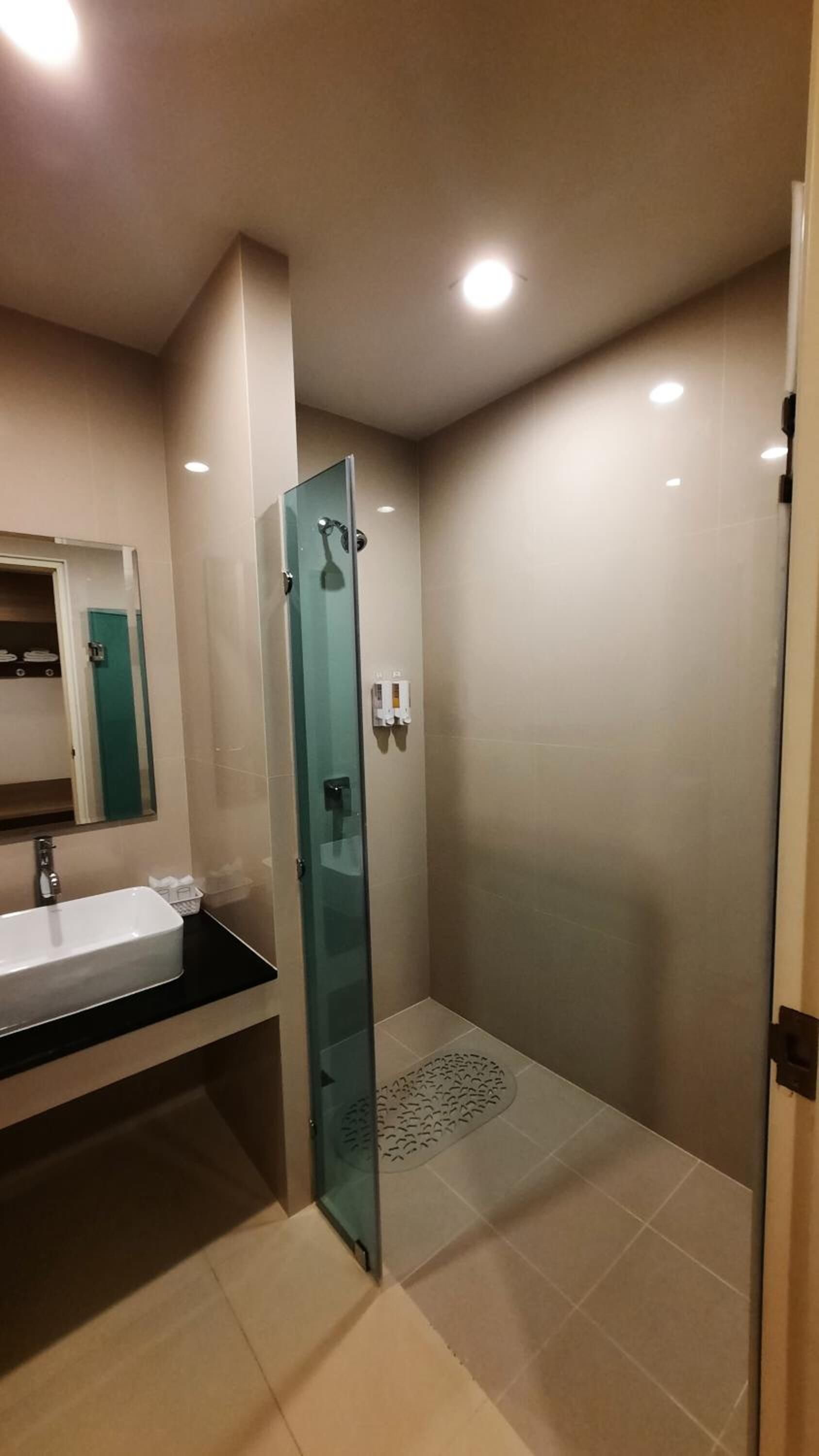 shower, free toiletries, hair dryer, towels