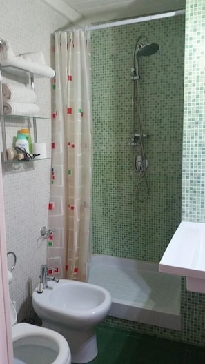 Shower, free toiletries, bidet