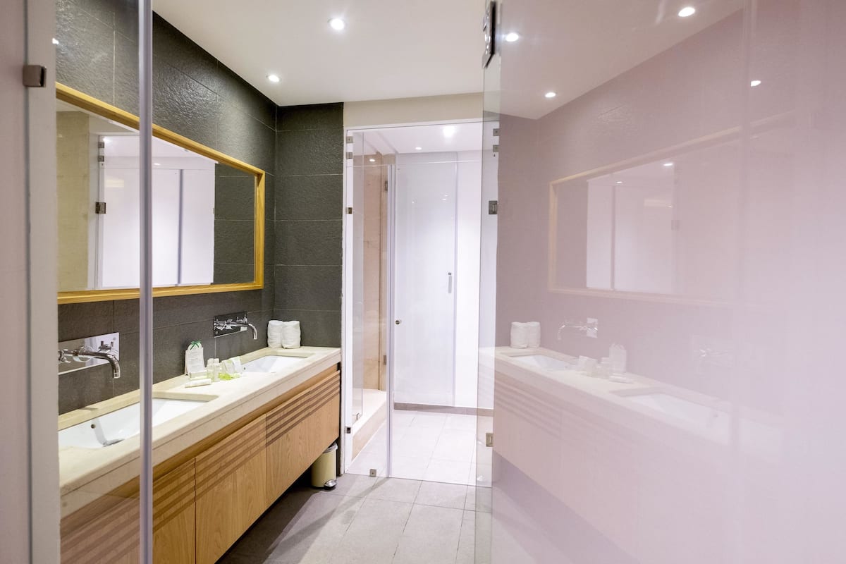 suite, non smoking | bathroom | combined shower/bathtub, free toiletries, hair dryer, bathrobes