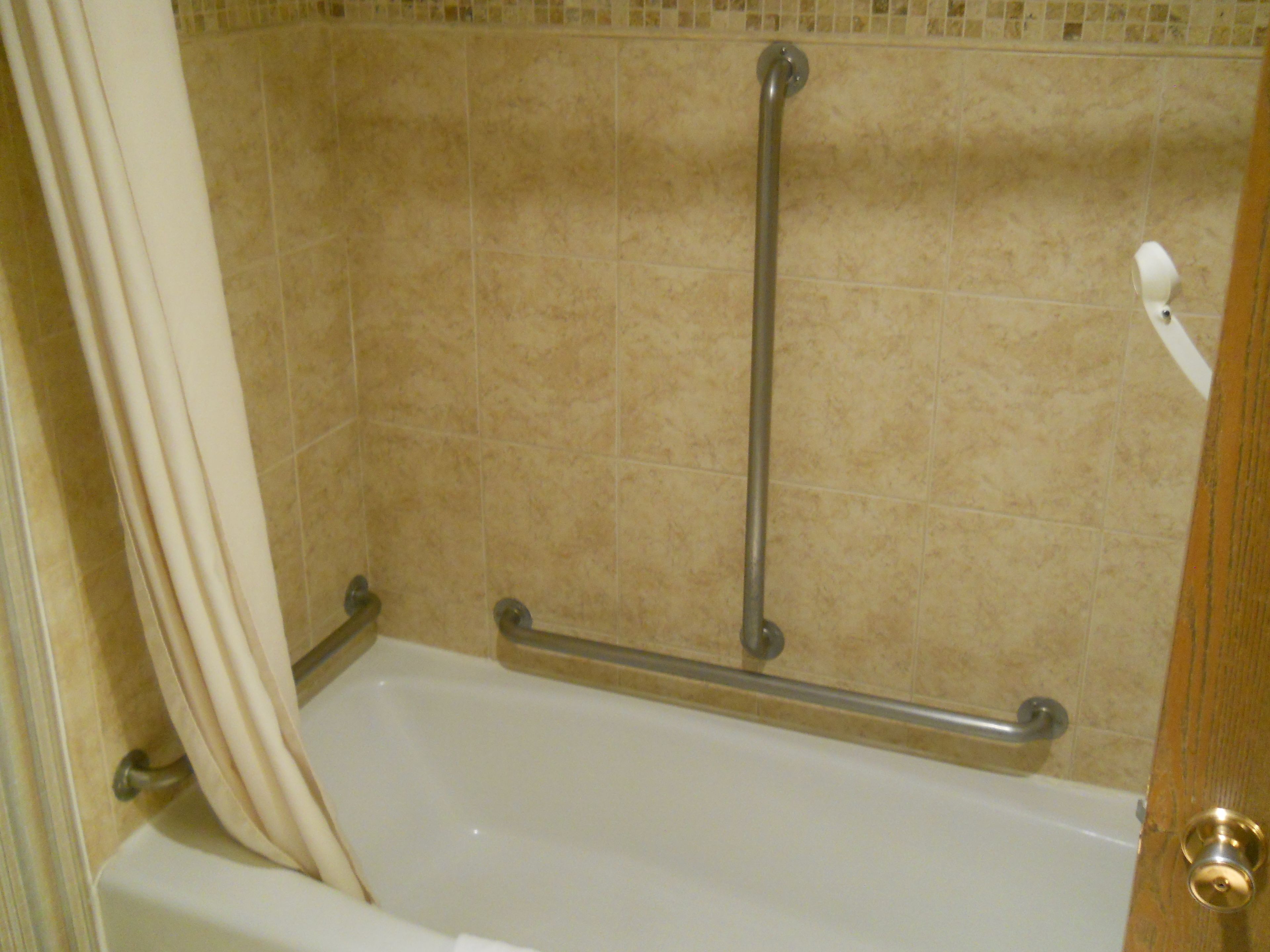 Ein Badezimmer mit Badewanne, Dusche und Toilette.