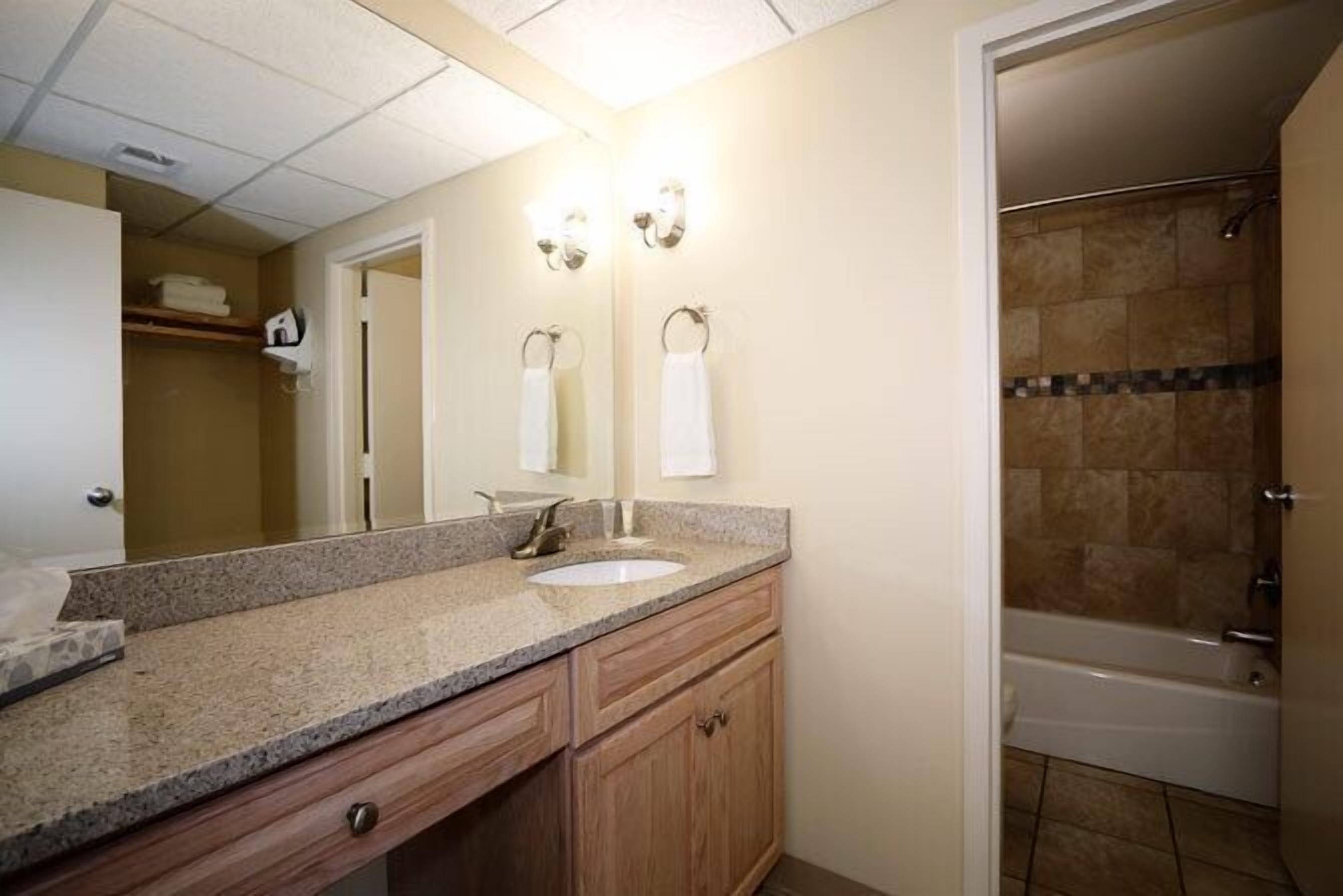 combined shower/bathtub, free toiletries, hair dryer, towels