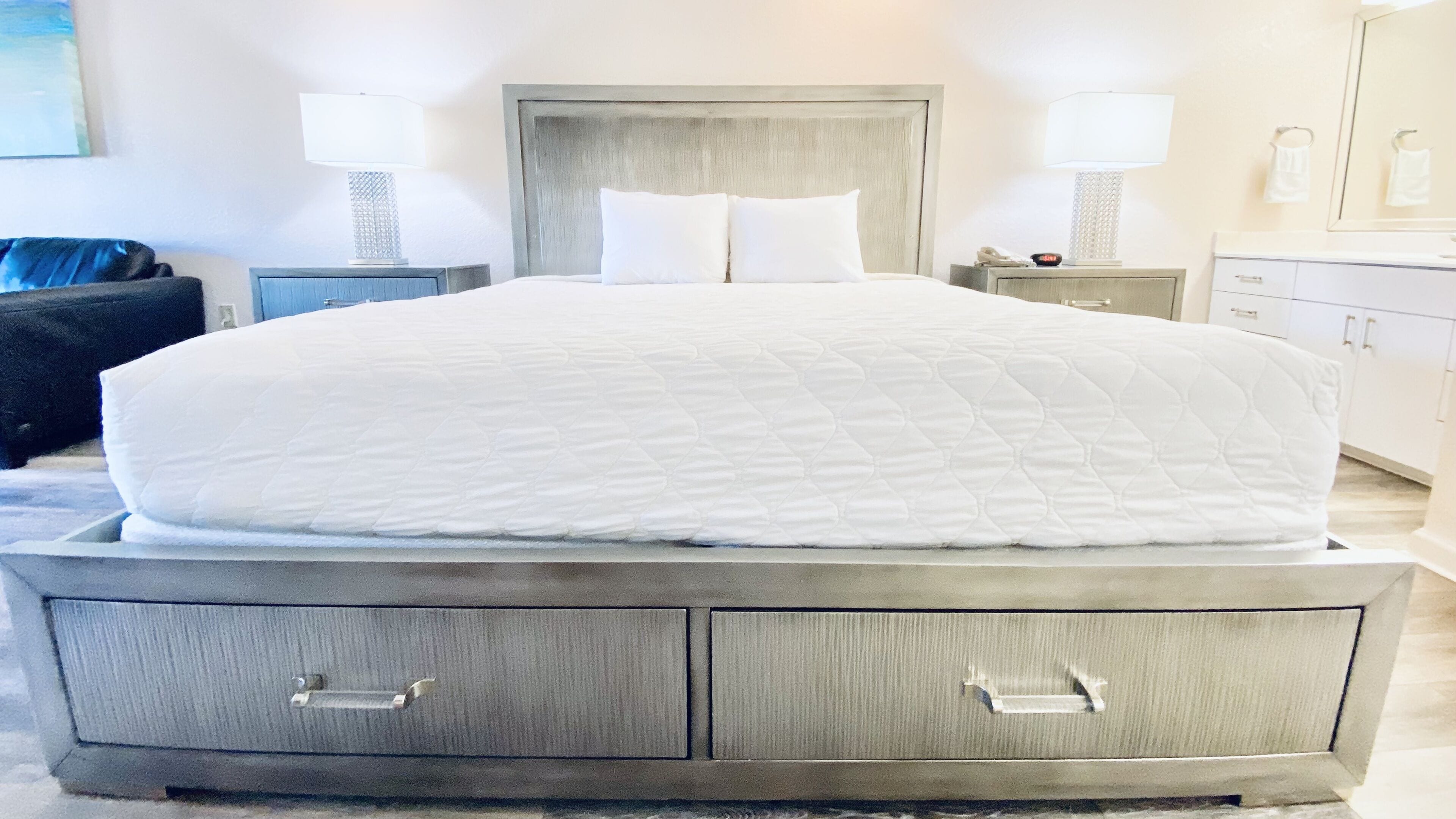 lakefront deluxe suite 1 king bed | 1 bedroom, desk, laptop workspace, iron/ironing board