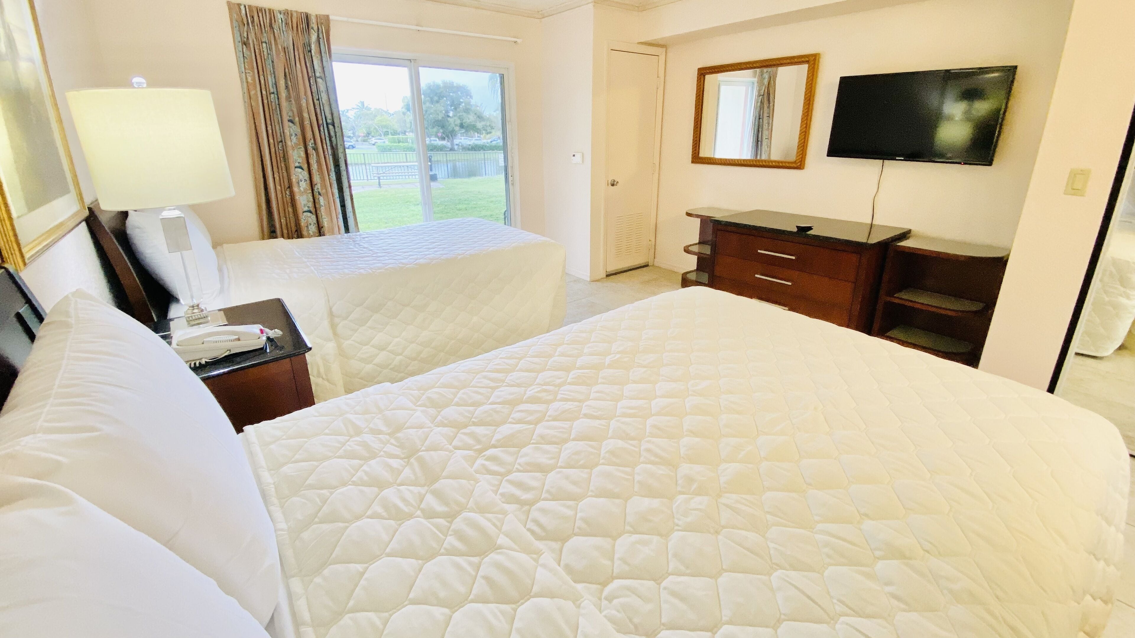 lakefront pet-friendly suite 2 queens | 1 bedroom, desk, laptop workspace, iron/ironing board