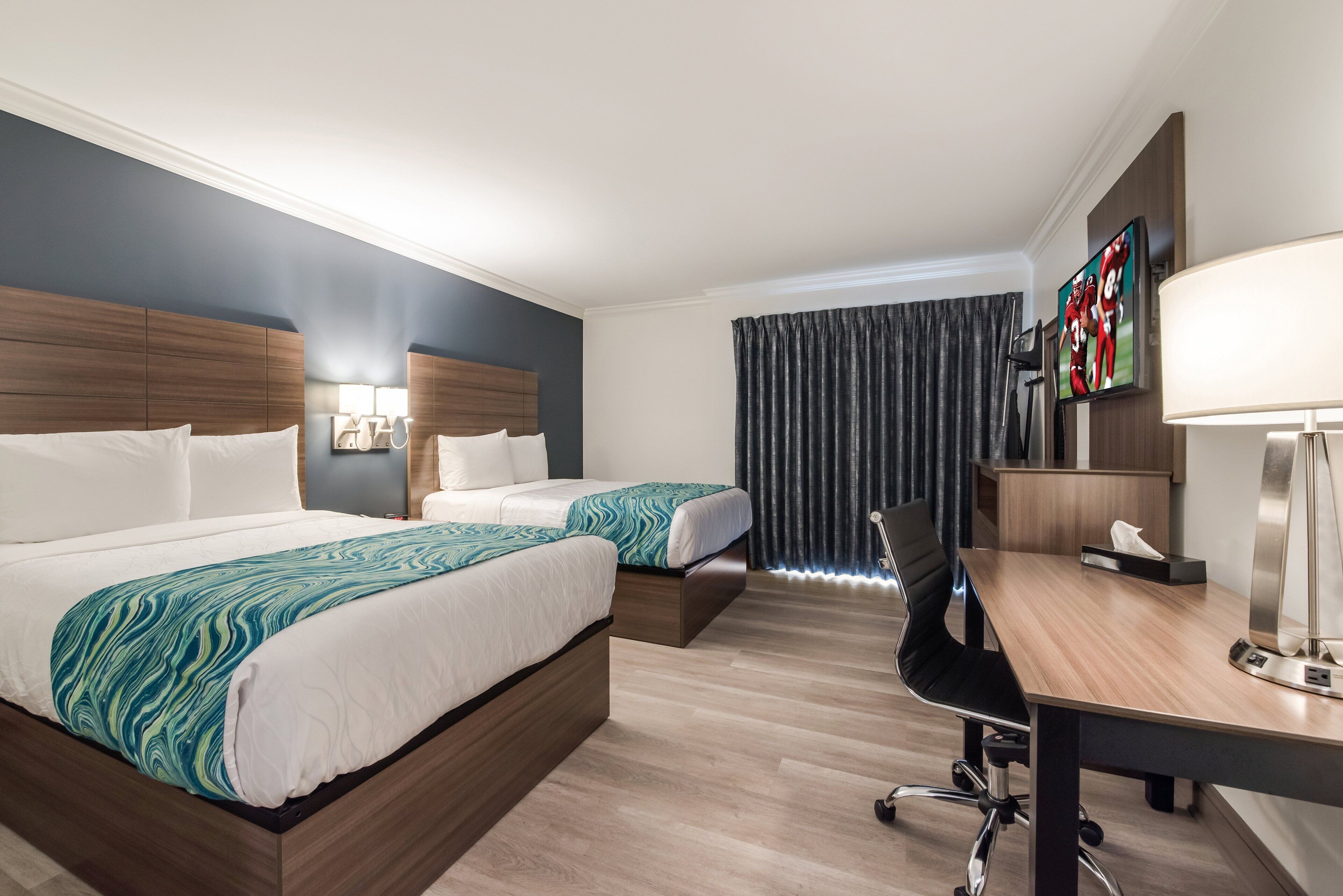 desk, blackout curtains, iron/ironing board, free wifi