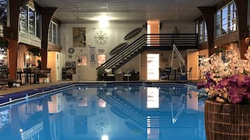 Indoor pool, open 9:00 AM to 8:30 PM, sun loungers