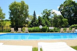 Seasonal outdoor pool, open 9 AM to 8 PM, pool umbrellas, sun loungers