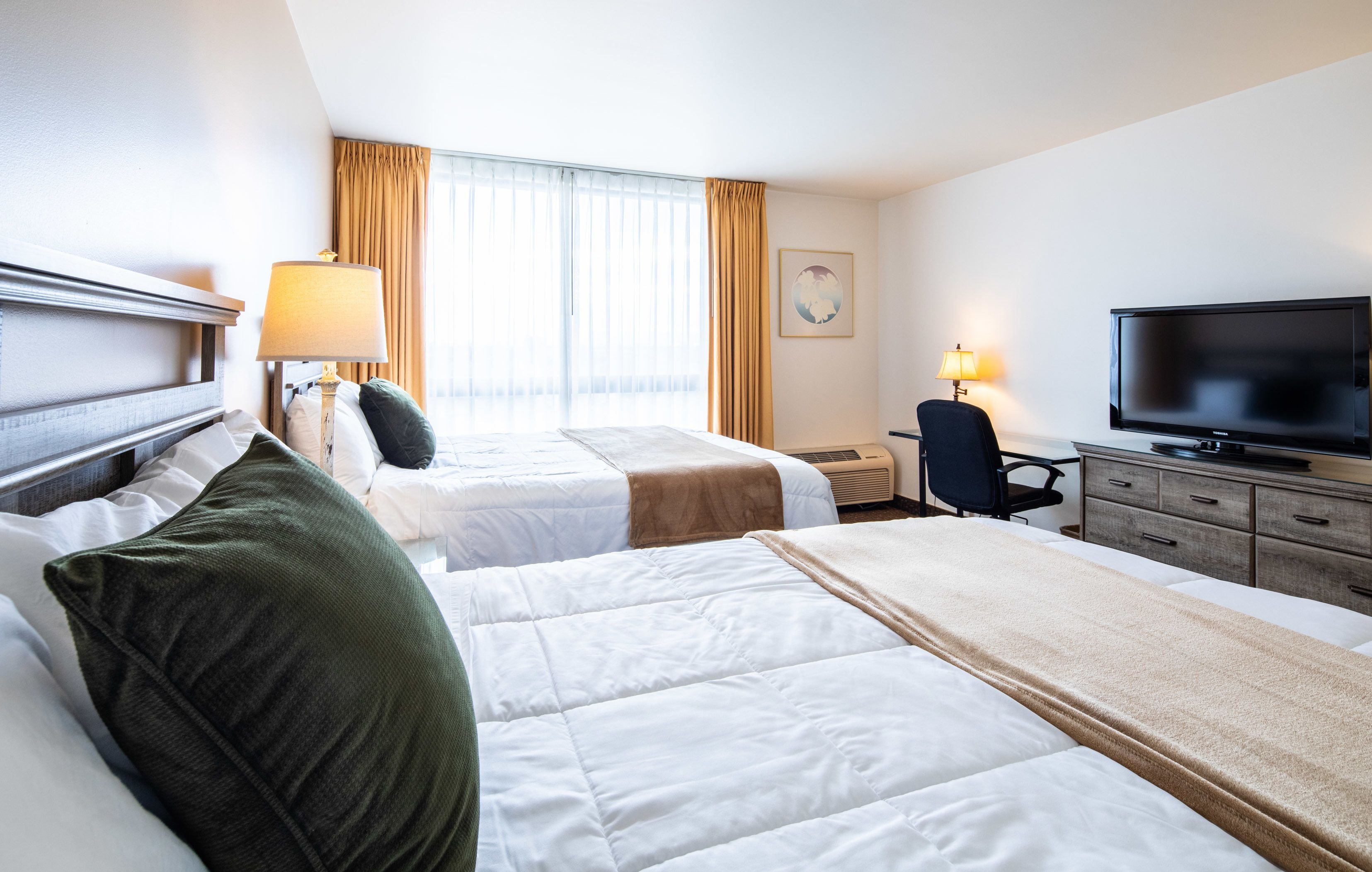 standard room, 2 queen beds, non smoking | desk, laptop workspace, blackout curtains, iron/ironing board