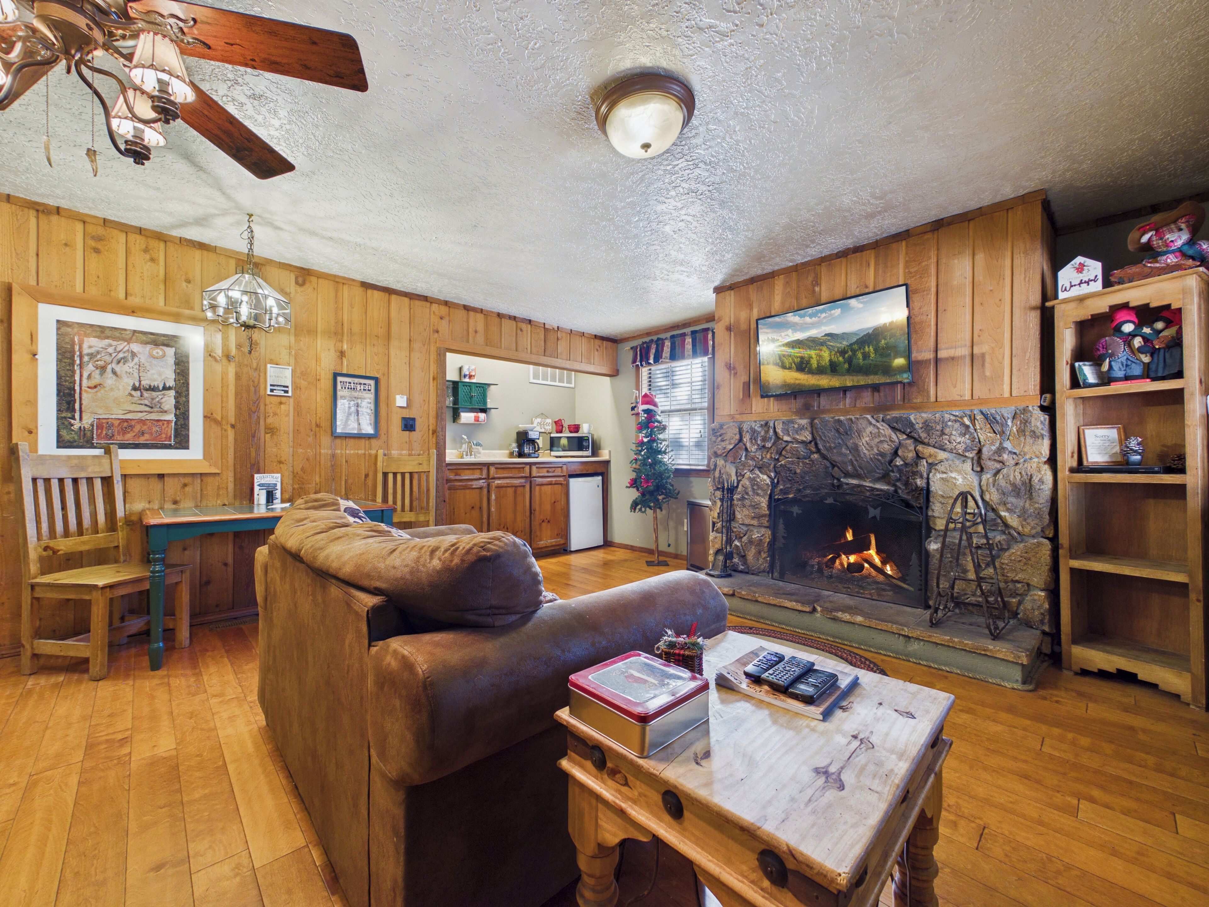 Televisión de pantalla plana, chimenea, Netflix, Hulu