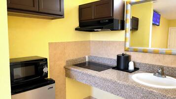 Mini-fridge, microwave