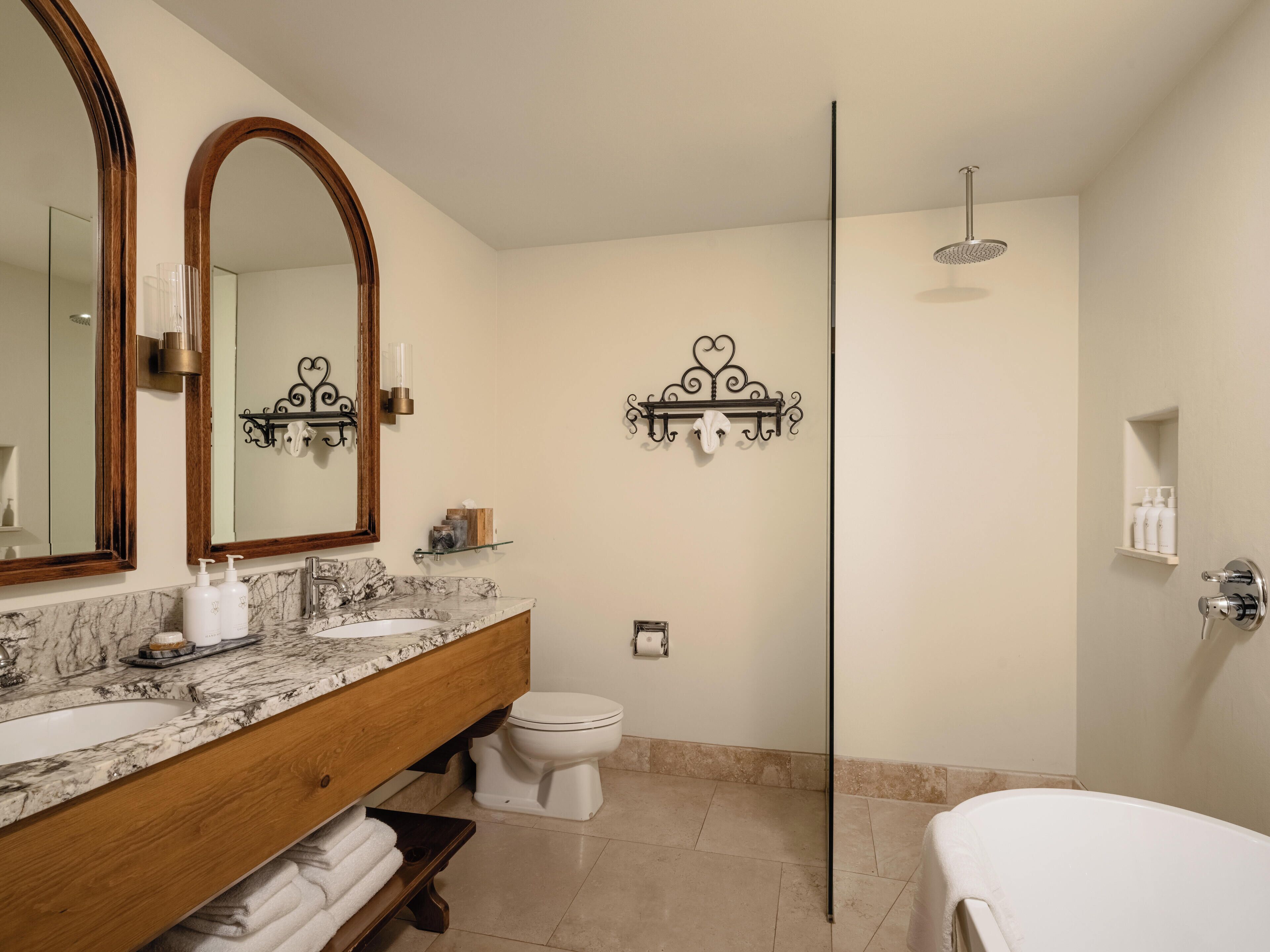 free toiletries, hair dryer, bathrobes, towels