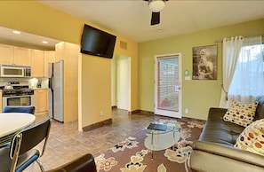VIP Suite, 1 King Bed | Living area | 55-inch flat-screen TV with satellite channels, TV, Netflix - Desert Riviera Hotel- A Town & Desert Boutique Hotel (Palm Springs)