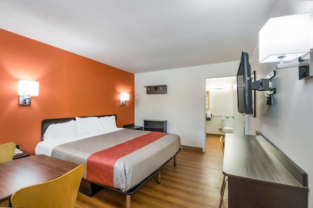 Desk, laptop workspace, blackout drapes, free WiFi
