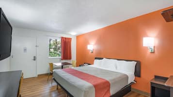 Desk, laptop workspace, blackout drapes, free WiFi