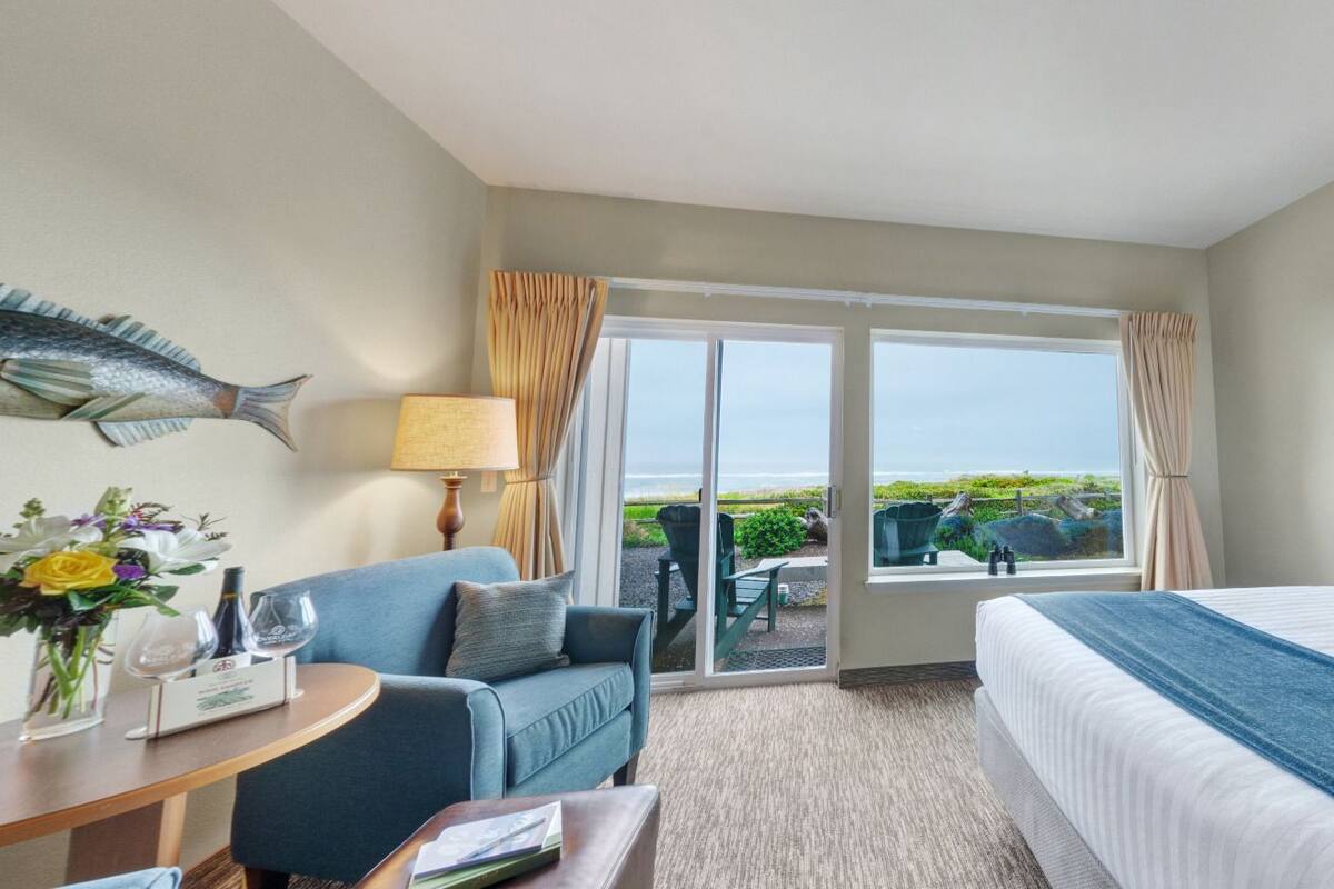 Room, 2 Queen Beds, Patio, Oceanfront | Desk, laptop workspace, iron/ironing board (on request), WiFi (free)