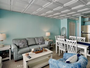 Condo, 1 Queen Bed with Sofa bed, Balcony, Beach View (#420 - No Pets) | Living area | 27-inch TV with cable channels