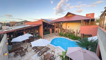 Outdoor pool, sun loungers