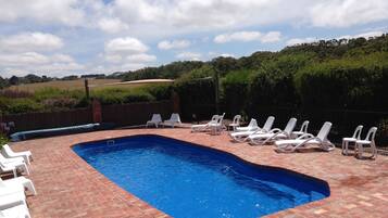 Outdoor pool, pool loungers