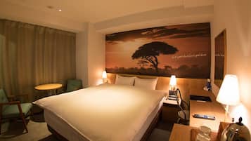Desk, bed sheets