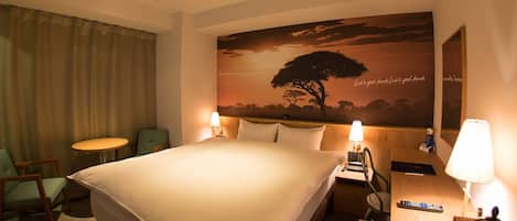 Desk, bed sheets