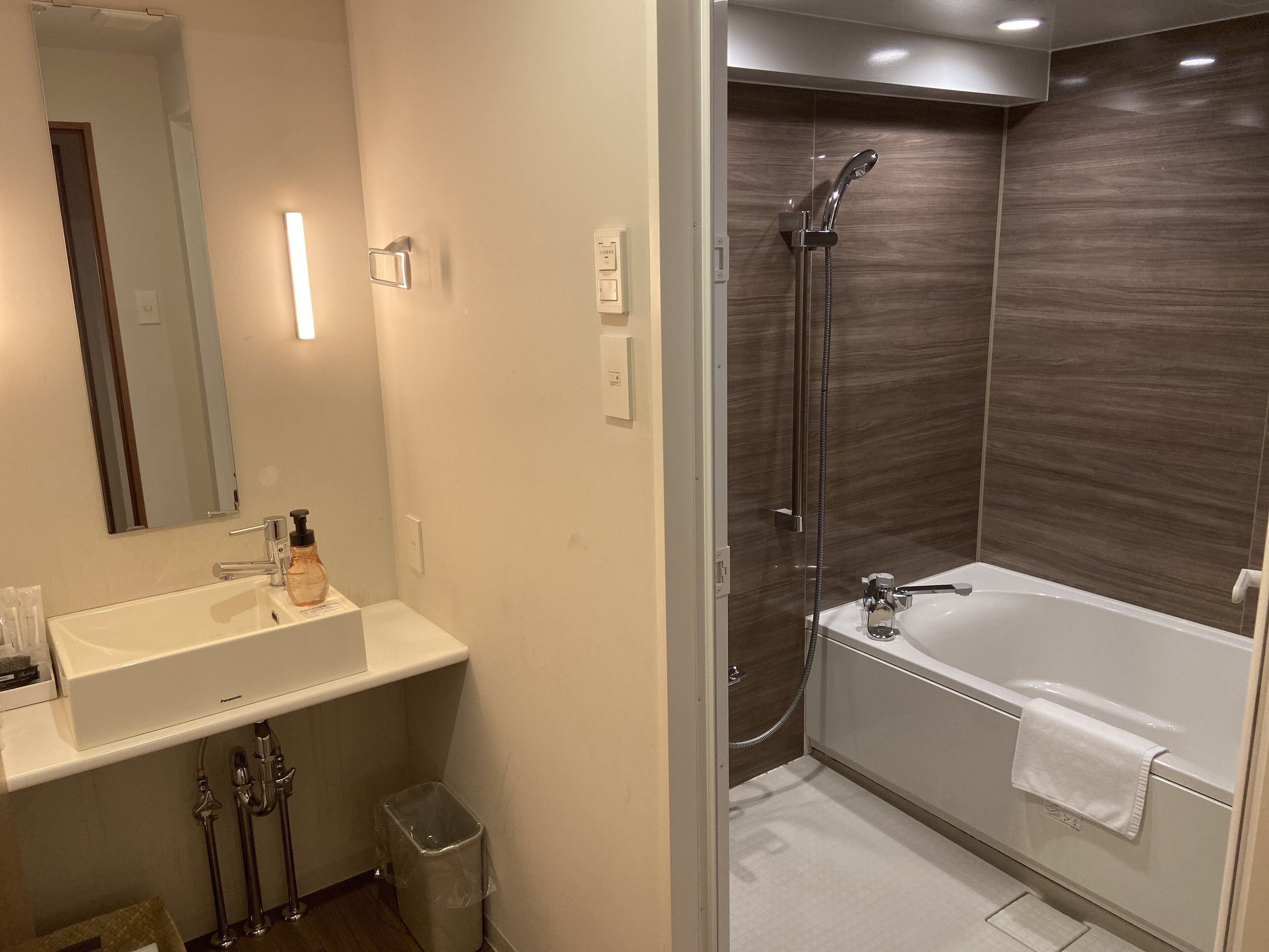 separate bathtub and shower, free toiletries, hair dryer, slippers