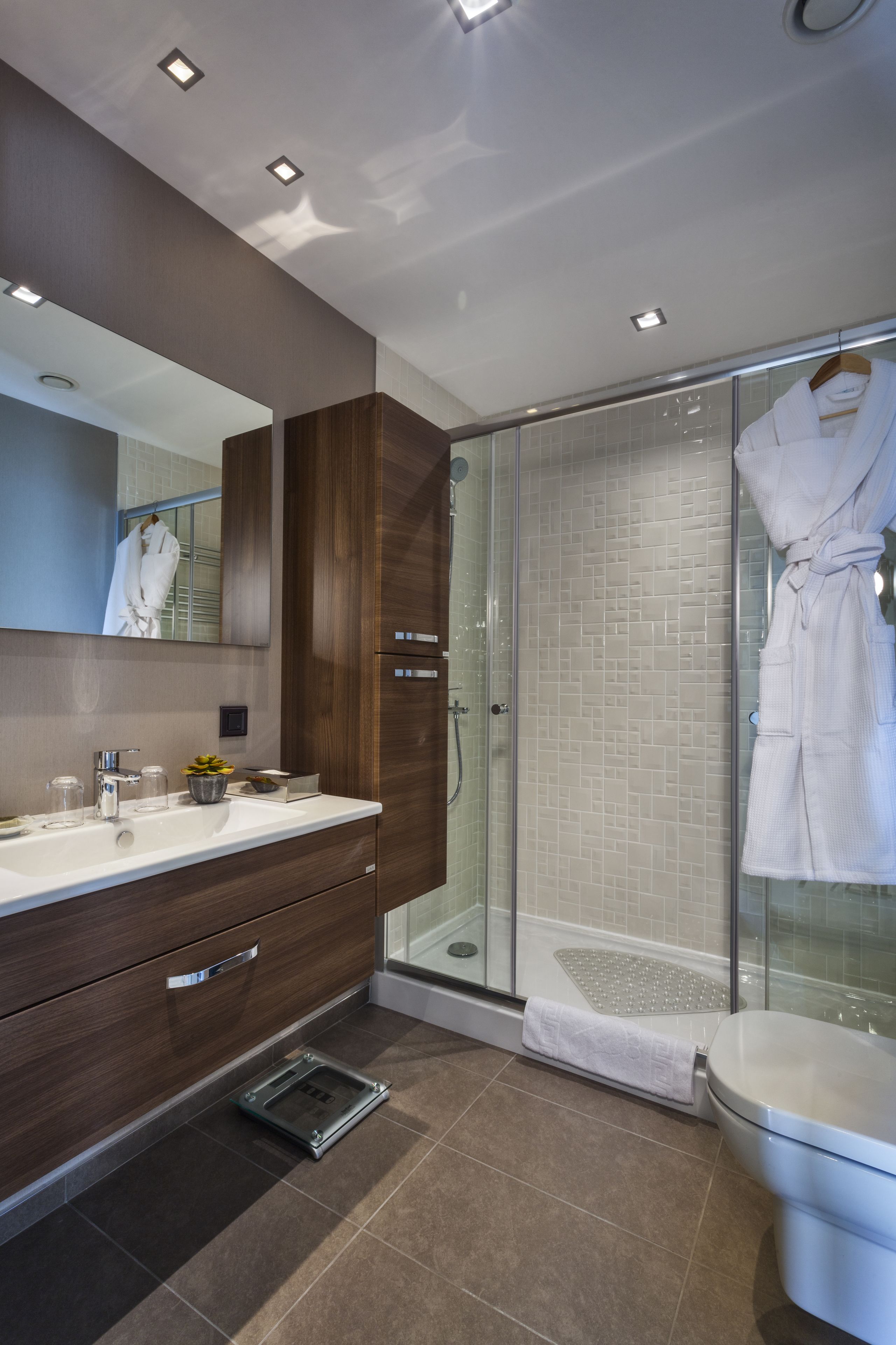 shower, designer toiletries, hair dryer, bathrobes