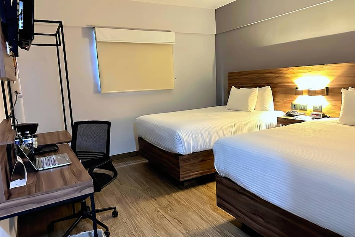 Standard Room, 2 Double Beds, Non Smoking | Desk, laptop workspace, blackout drapes, soundproofing