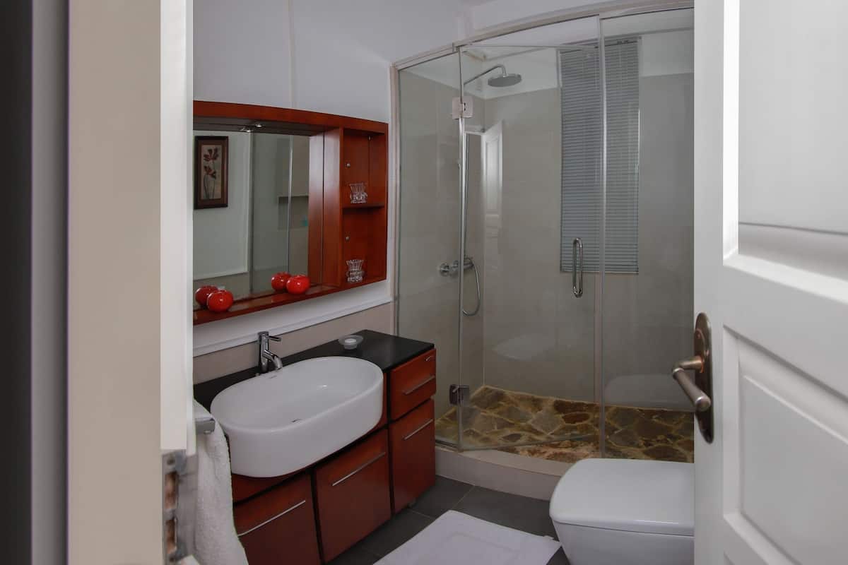 apartment (ac) | bathroom | shower, free toiletries, hair dryer, towels