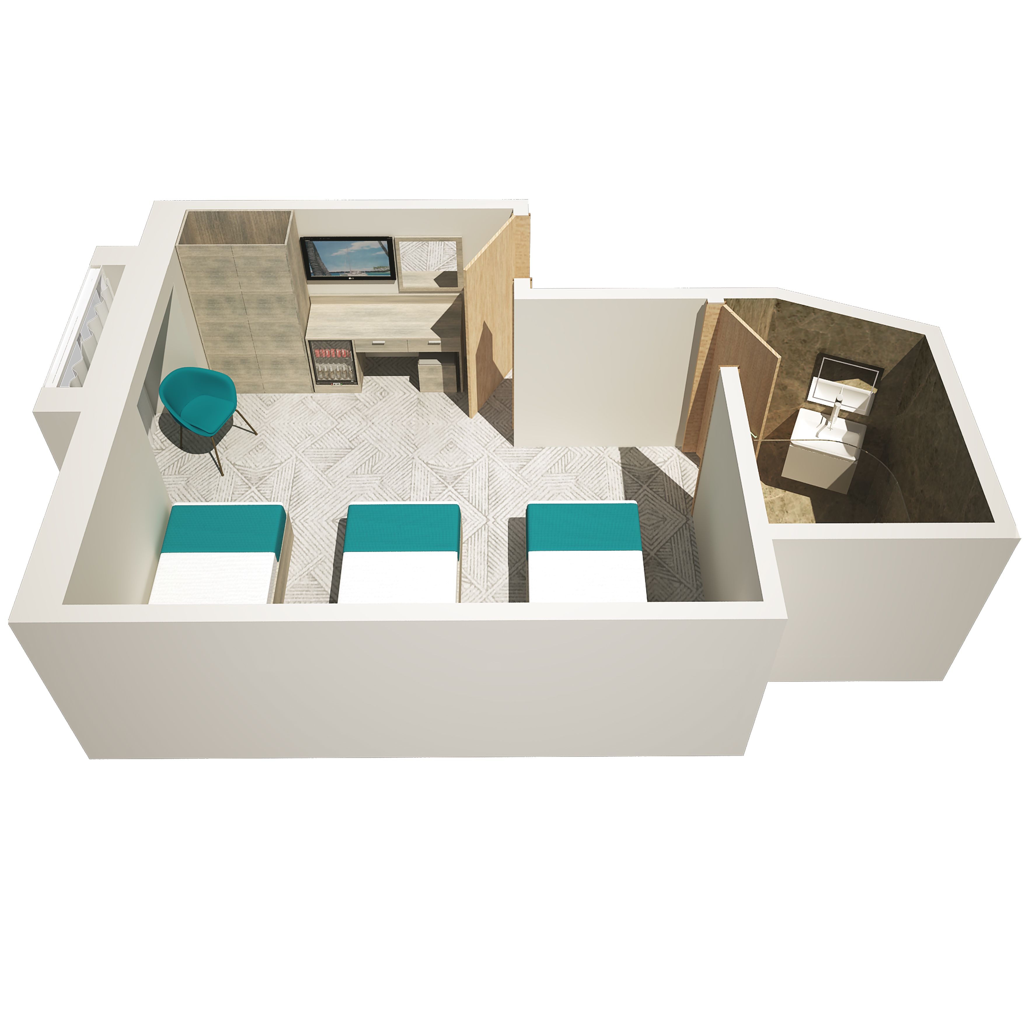 classic triple room, 3 single beds, ensuite | floor plan