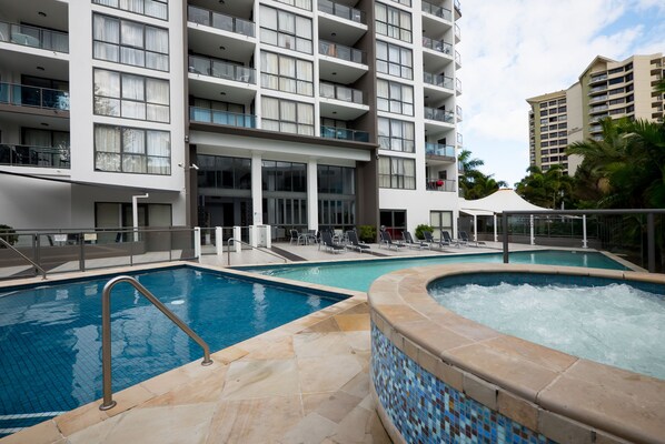 Outdoor pool, pool loungers