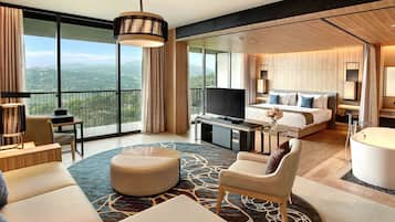 Seprai premium, minibar, brankas, dan meja kerja