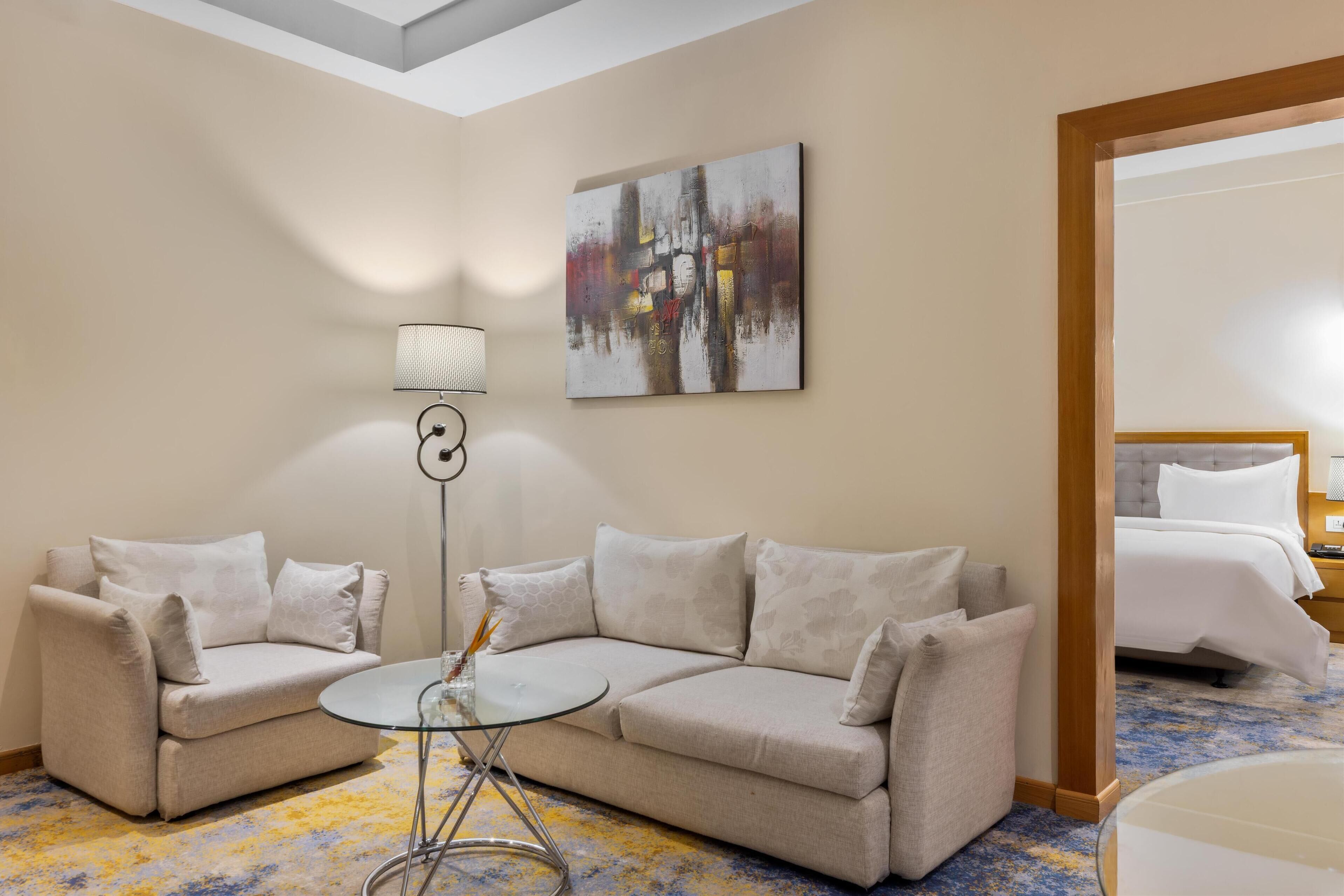 executive suite - commercial view | 1 bedroom, frette italian sheets, premium bedding, down duvets