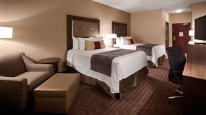 Pillowtop beds, desk, laptop workspace, blackout drapes